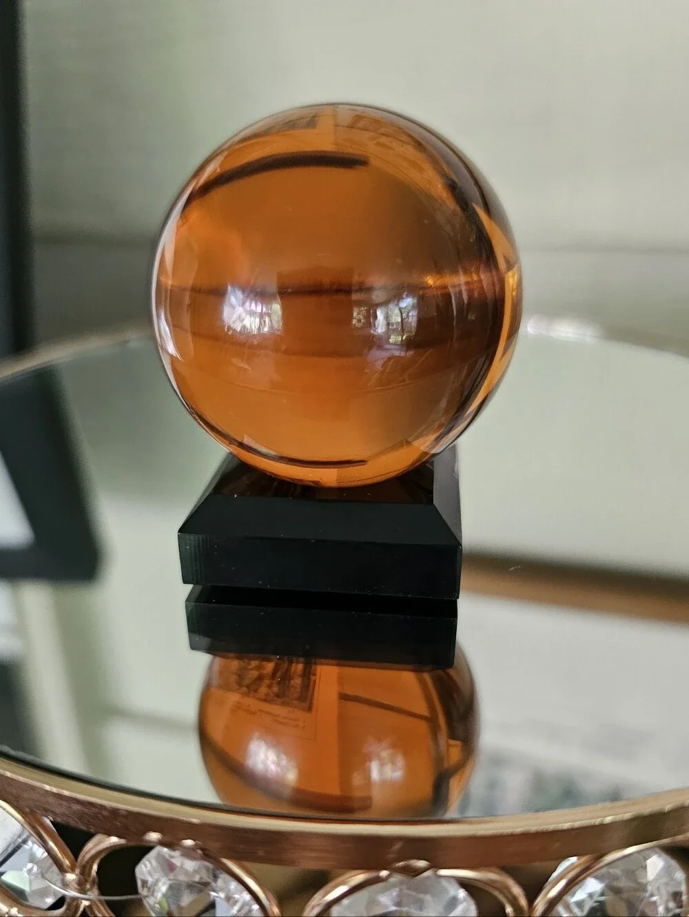 Amber Scrying FengShui (50mm) Crystal Ball w/Stand